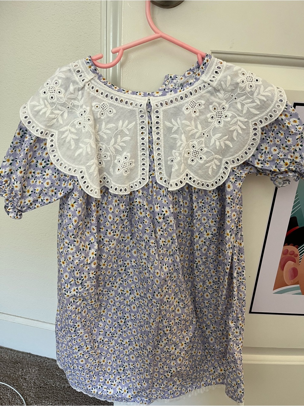 Petite Hailey Girls Lavender Floral Dress White Eyelet Lace Collar Size 5
